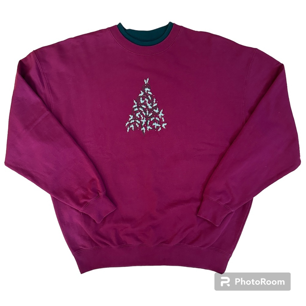 Vintage Women's Christmas Tree Maroon Sweater M&C Sportswear Size XLarge